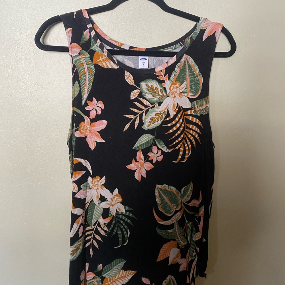 Black and Pink Tropical Print Sleeveless Tank Top